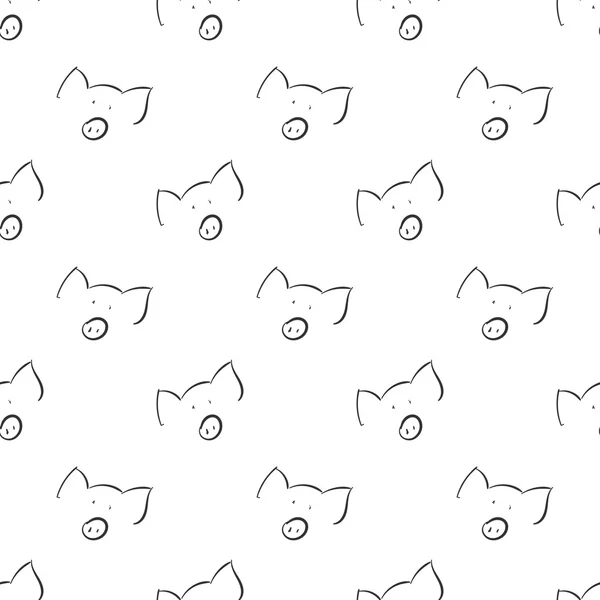 Pigs Outline Simple Seamless Pattern on White Background — Stock Vector