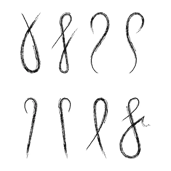 Set semplice imitazione inchiostro disegnato a mano ricciolo — Vettoriale Stock