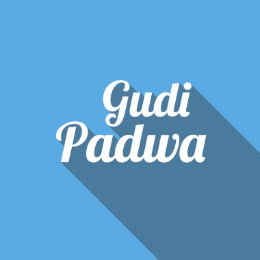 Mutlu Ugadi Gudi Padwa kartı ile mavi arka plan üzerinde uzun gölge düz tarzında 