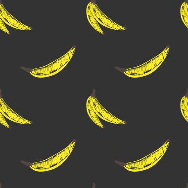 Çocukça el çekilmiş muz Dikişsiz desen gri arka plan üzerinde