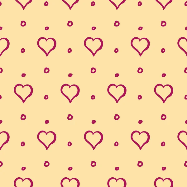 Corazones y puntos lindo dibujo a mano patrón sin costuras — Vector de stock