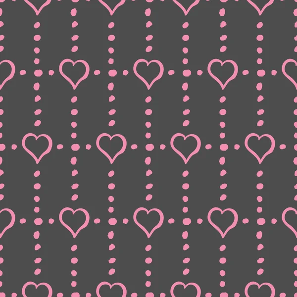 Corações cor-de-rosa e pontos no fundo cinza elegante padrão sem costura — Vetor de Stock