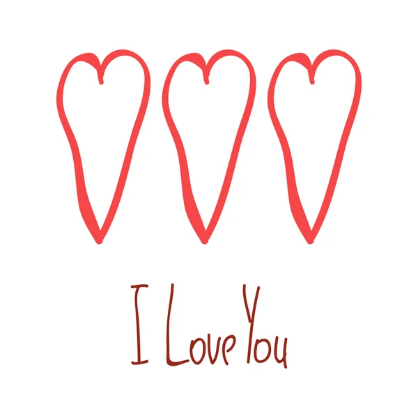 I Love You Card With Red Hearts Hand Drawn Isolated Poster — Stock Vector