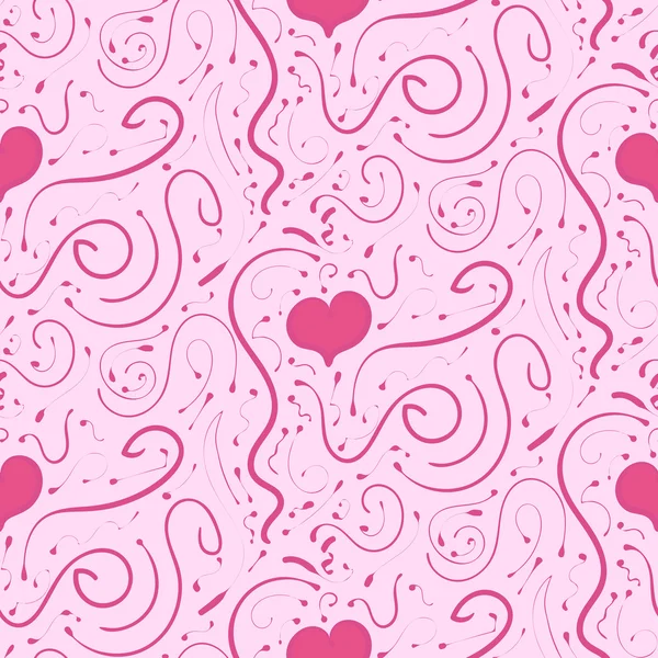 Fondo rosa romántico con corazones y viñetas, patrón sin costuras — Vector de stock