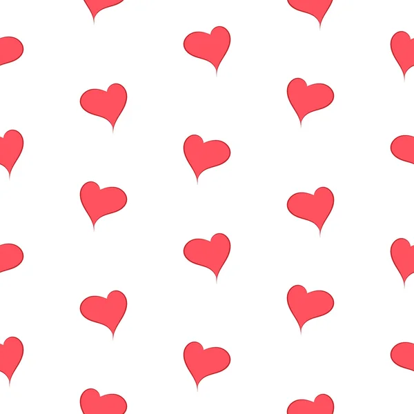 La geometría simple de los corazones rojos sobre un fondo blanco patrón sin costuras - vector — Archivo Imágenes Vectoriales