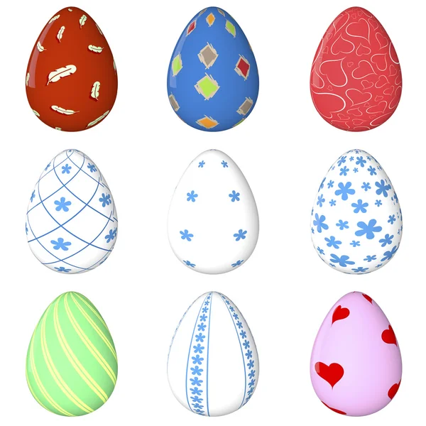 Easter egg Set. Painted. 3D object. Render. Easter Holiday. — Stock Photo, Image