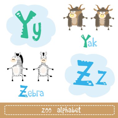 Arka plan görüntüleri üzerinde komik hayvanlar izole soyut karakterlerin yanındaki alfabenin renkli harfler beyaz