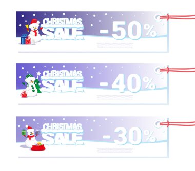 Kavram afiş Noel Satılık tasarım fiyat etiketi veya poster kardan adam ve kar üzerinde büyük harflerle metinden ile. Vektör çizim