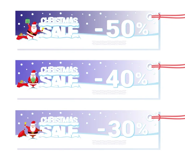 Kavram afiş Noel Satılık tasarım fiyat etiketi veya poster Noel Baba ve kar üzerinde büyük harflerle metinden ile. Vektör çizim — Stok Vektör