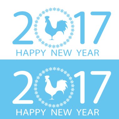 Sembol üzerinde Doğu takvim siluet horoz 2017 arka plan resimler üzerinde mutlu yeni yıl ve kar taneleri çemberi kümesi. Vektör çizim