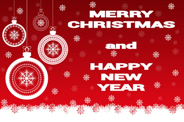 Transparent wektor szczęśliwego nowego roku i Wesołych Świąt z płatków śniegu i kulki szklane wakacje na czerwonym tle — Wektor stockowy