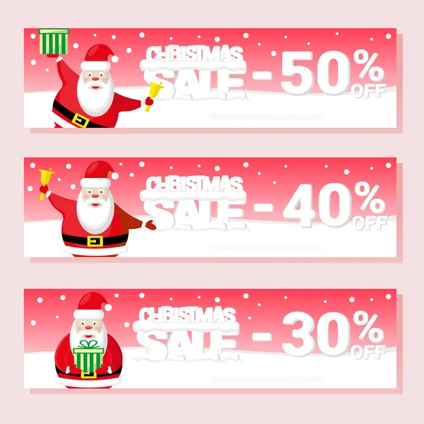 Christmas sale flyer or voucher with Santa Claus and text from big letters on snow. Cartoon style. Vector illustration — Stock Vector