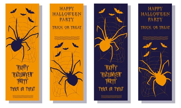 Zestaw Halloweenowych biletów lub ulotek na imprezę świąteczny z przerażającym pająkiem i nietoperzami potworami wyizolowanymi na białym tle. Styl kreskówki. Ilustracja wektorowa — Wektor stockowy