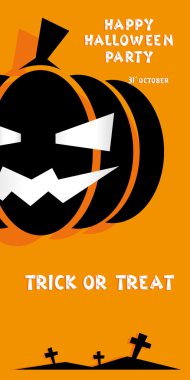 Tatil geçmişi. Başlık Mutlu Cadılar Bayramı parti Trick veya Treat ve hayalet, haçlar. Tasarım afiş, el ilanı, poster için kavram. Düz veya çocuk kağıt aplike stilinde vektör çizimi