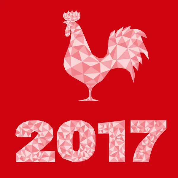 Szczęśliwego nowego roku Rooster sylwetka tło i numer 2017 dekoracji jak kryształ struktury izolowane na kolorowym tle. Trójkąt wzór stylu. Ilustracja wektorowa — Wektor stockowy