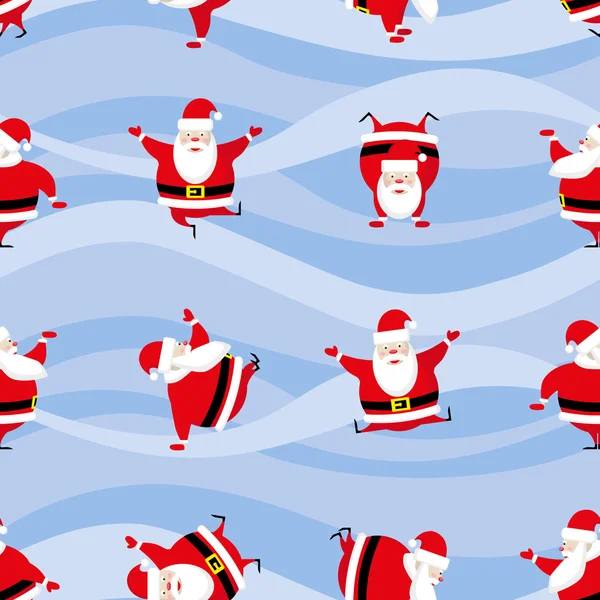 Buon anno senza soluzione di continuità e Buon Natale sfondo ballare Babbo Natale divertente in diverse pose. Illustrazione vettoriale — Vettoriale Stock