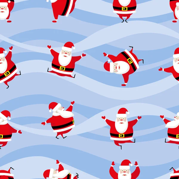 Bezszwowe szczęśliwego nowego roku i Wesołych Świąt taniec zabawny Święty Mikołaj w różnych pozach. Ilustracja wektorowa — Wektor stockowy