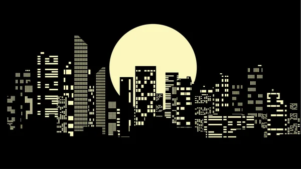 Panorama nigt city on background moon — Stockfoto