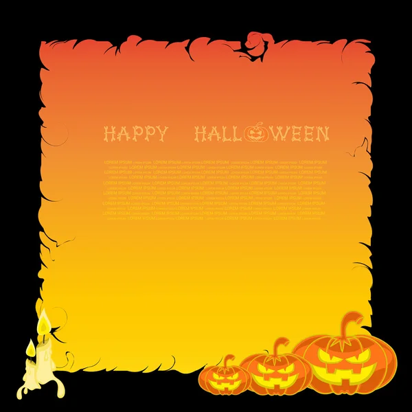 Bannière Halloween avec citrouilles et bougies sur fond dégradé orange — Image vectorielle