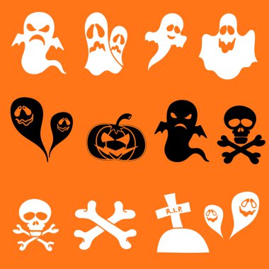 SET vector halloween design element on orange background. All elements are saved also as a brush