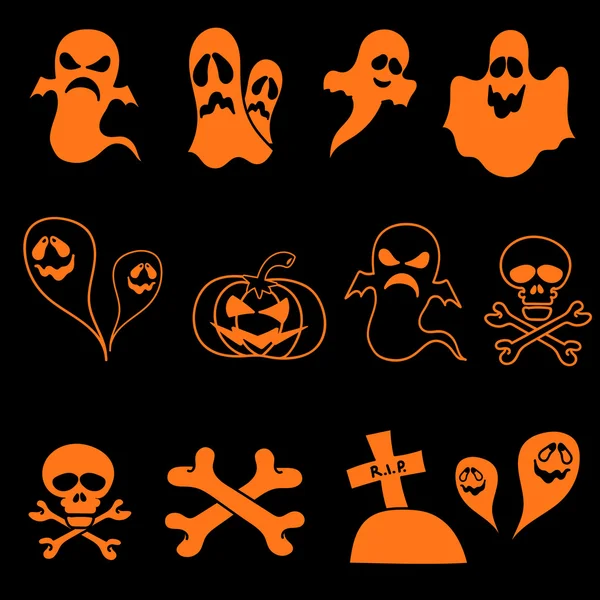 SET vector halloween elemento de diseño sobre fondo negro. Todos los elementos se guardan también como un pincel — Vector de stock