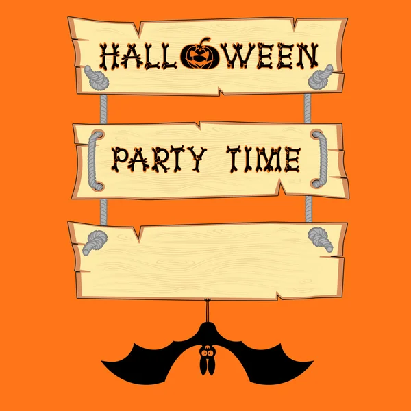 Vector bat and halloween billboard with title on orange background — Stockvector