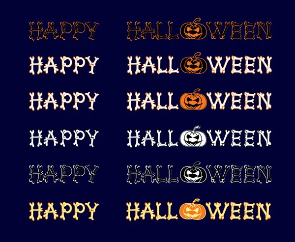 SET vector design elements: halloween title with pumpkin on dark blue background. All elements saved and as a brush. — ストックベクタ