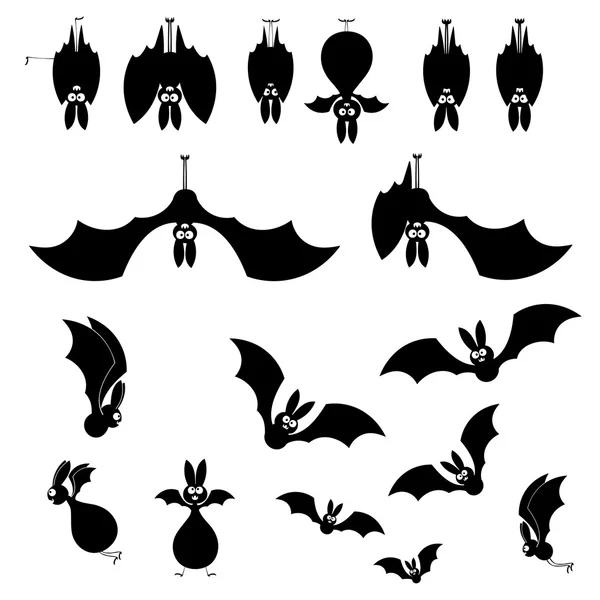 Set vector design elements bats isolated on white background. All elements are saved also as a brush 'bats' — Stock Vector