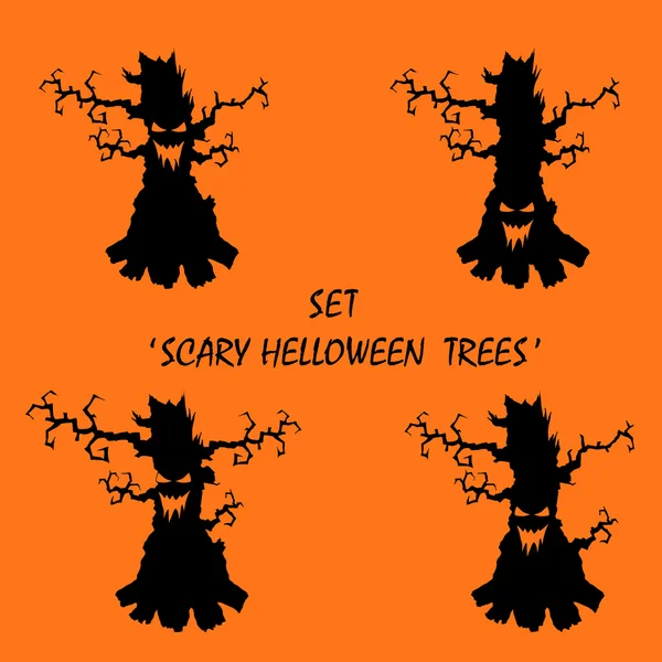 Set vector halloween diseño elementos árboles aislados sobre fondo naranja — Archivo Imágenes Vectoriales