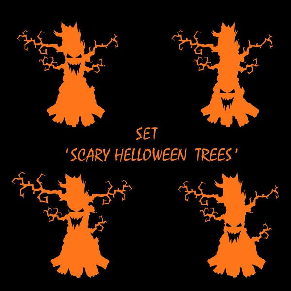 Set vector halloween diseño elementos árboles aislados sobre fondo negro — Archivo Imágenes Vectoriales