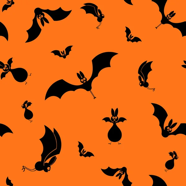 Vector silueta de murciélagos de halloween sin costura sobre fondo naranja — Vector de stock