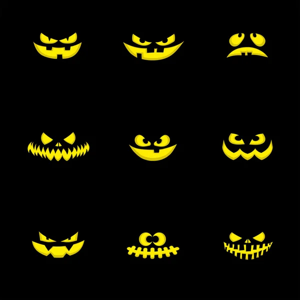 Establecer nueve elementos de diseño: calabazas de halloween cara de miedo. Vector — Archivo Imágenes Vectoriales