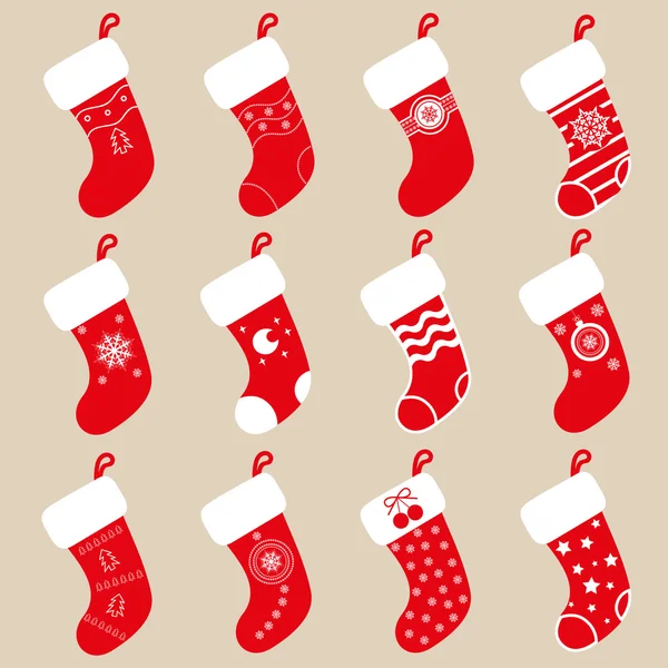 Встановити елементи дизайну векторів: 12 різдвяних подарункових шкарпеток — стоковий вектор