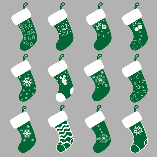 Set vectoren ontwerpelementen: 12 Christmas gift sokken — Stockvector