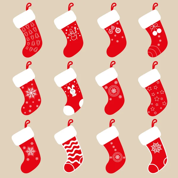 Set Vektoren Designelemente: 12 Weihnachtsgeschenk-Socken — Stockvektor