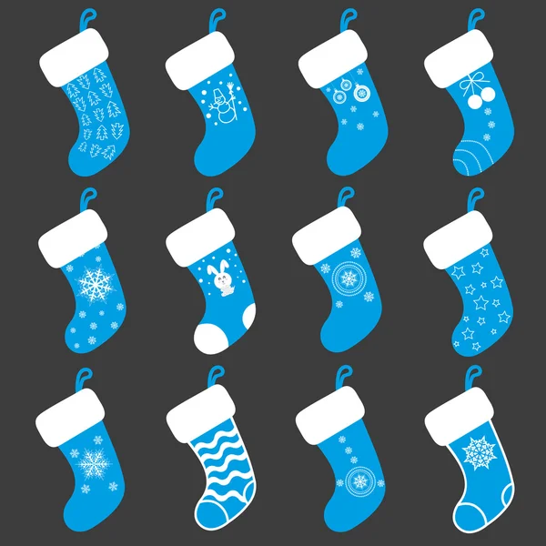 Set Vektoren Designelemente: 12 Weihnachtsgeschenk-Socken — Stockvektor