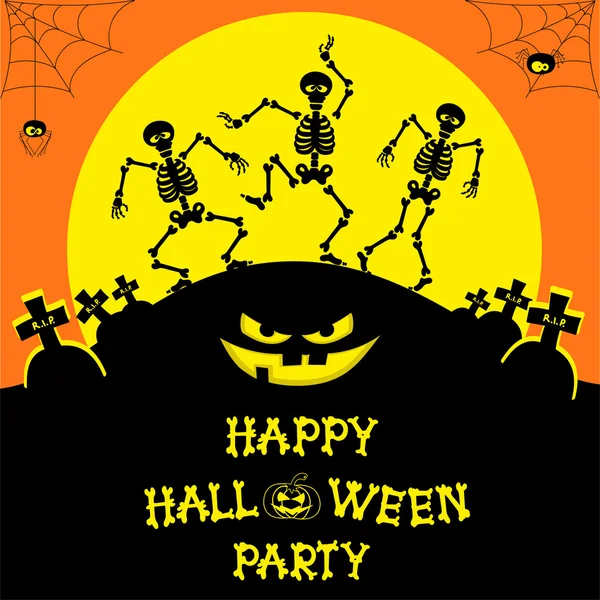 Bannière vectorielle Halloween avec squelettes, citrouille, visage effrayant — Image vectorielle