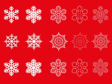 Vektör kırmızı zemin üzerine izole kar taneleri ayarla