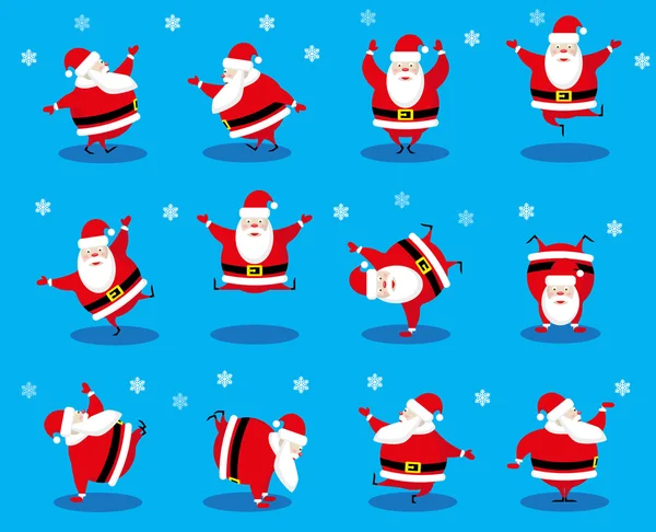 Conjunto de vetores elementos de design dança engraçada Papai Noel personagem diferente isolado no fundo azul — Vetor de Stock