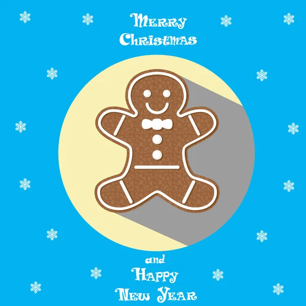 Vector banner vakantie Gingerbread Man in cirkel op blauwe achtergrond — Stockvector