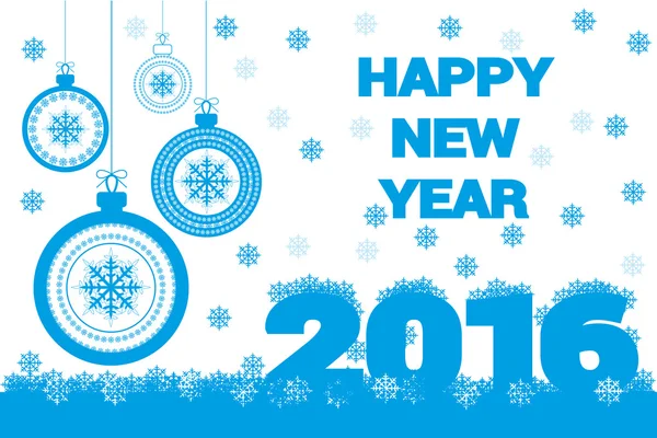 Vector vakantie banner happy new year en merry christmas met sneeuwvlokken en glas vakantie ballen — Stockvector