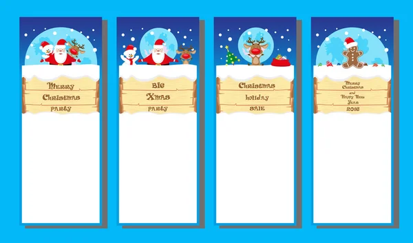 Establezca patrones de vectores para boletos de vacaciones de diseño o pancartas o carteles con Sants Claus y Snowman adn Deer — Vector de stock