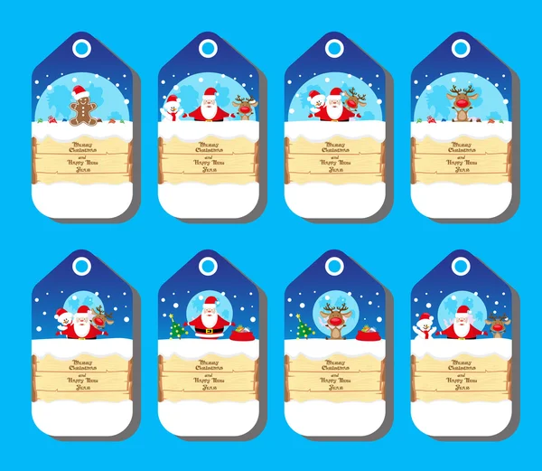 Establezca patrones de vectores para boletos de vacaciones de diseño o pancartas o carteles con Santa Claus y muñeco de nieve y ciervo — Vector de stock