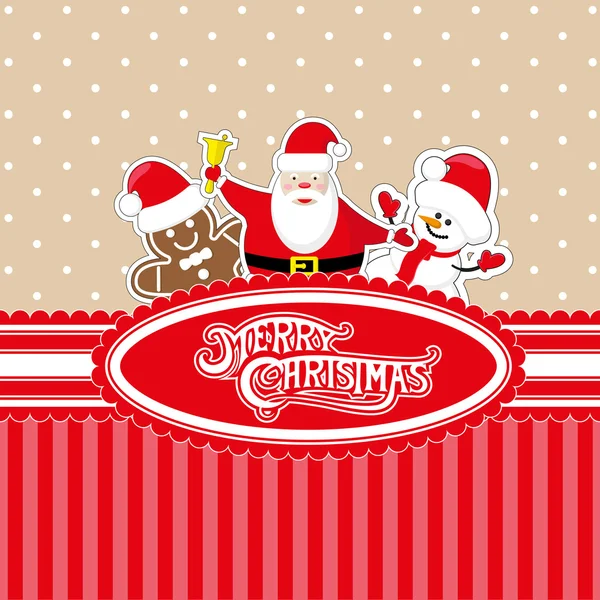Vektor banner boldog karácsonyt dobozos Mikulás, hóember és a mézeskalács ember — Stock Vector