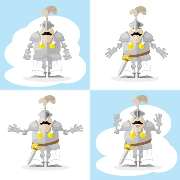 A set of vector shapes funny medieval knight in white cloak isolated on white background — Stock Vector