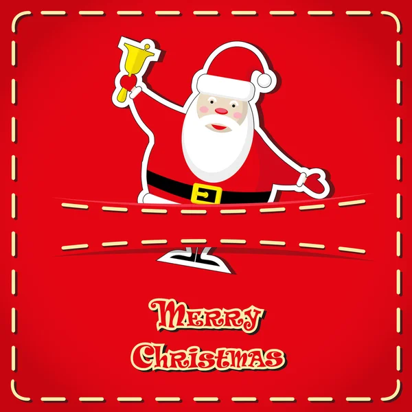 Vektör afiş: sevimli figürler Noel Baba kot pantolon cebinde ve çizilmiş metin mutlu Noeller el — Stok Vektör