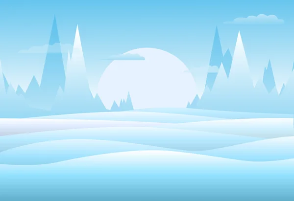 Vector. Paisagem de inverno com montanhas, nuvens e colinas nevadas — Vetor de Stock