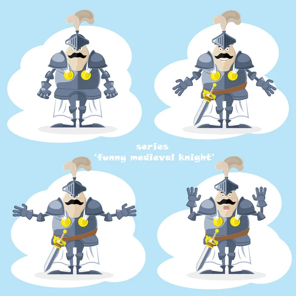 A set of vector shapes funny medieval knight in white cloak isolated on white background — Stock Vector