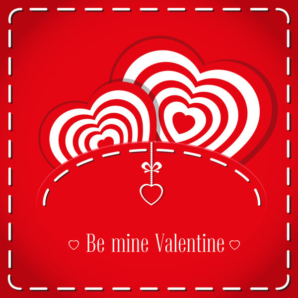 Vector banner: two cute figurines hearts in jeans pocket and text Be mine Valentine