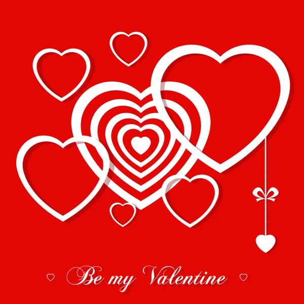 Vektoros illusztráció. Banner, plakát tervezés, vagy hívja a Valentine's Day szívvel és cím elszigetelt piros háttér — Stock Vector